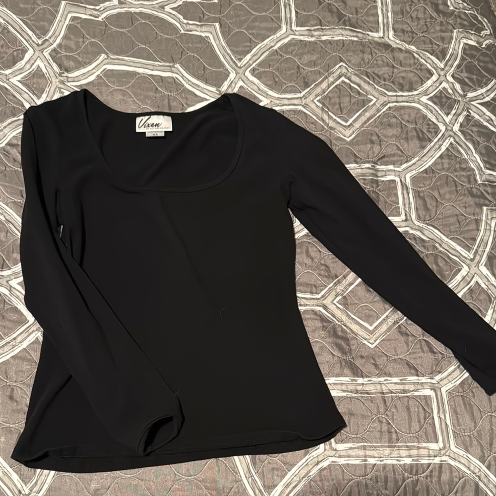 Vixen by Micheline Pitt Black Fitted Bodysuit Blouse